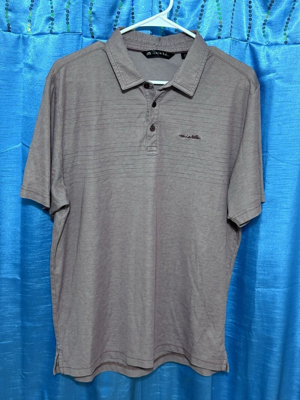 Travis Mathew Golf Polo Shirt Purple Stripes Across Chest Size Large